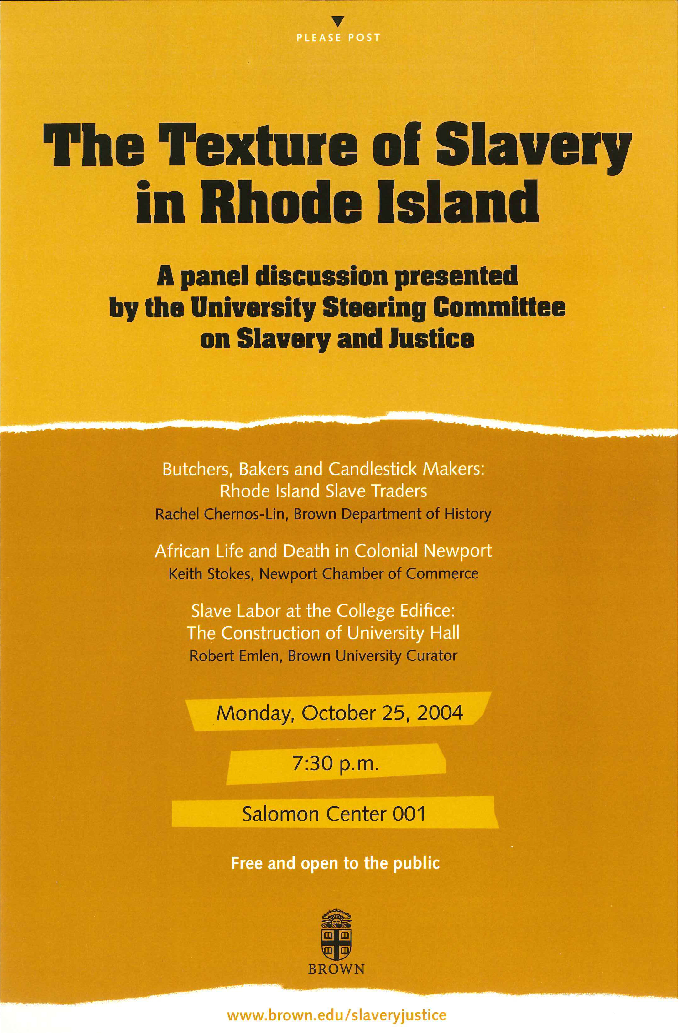 Poster for The Texture of Slavery event