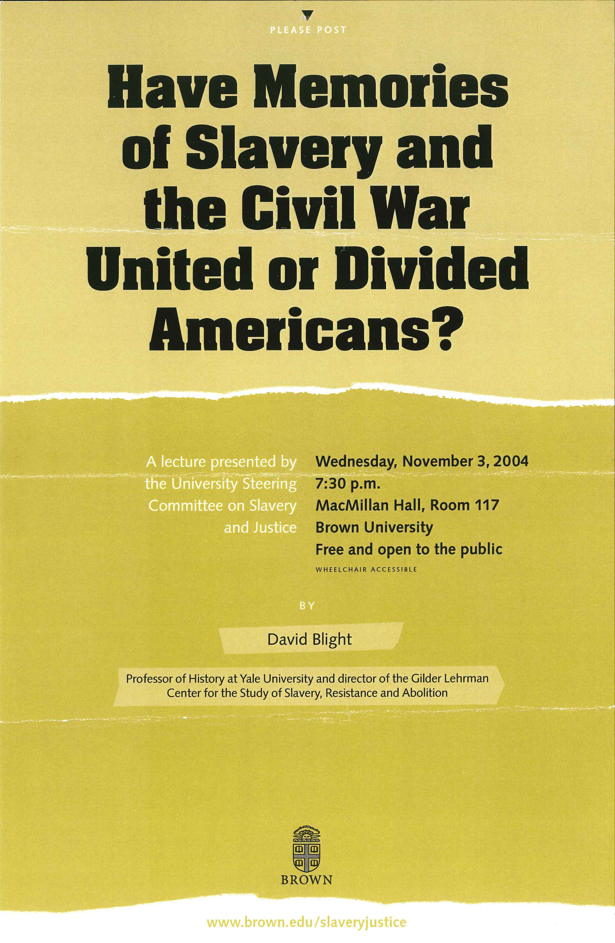Poster for lecture by David Blight